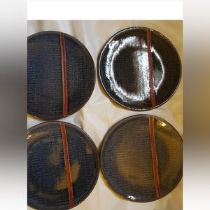 Levis x Target Set of 4 Appetizer Plates Stoneware Blue Red Stripe 6.75" Lot